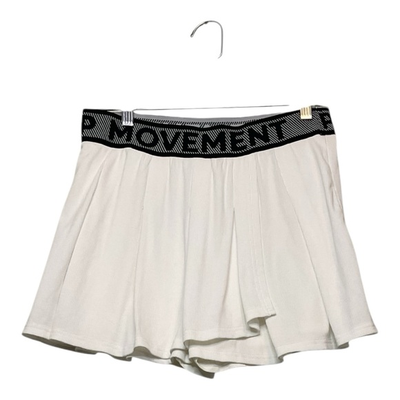 White Pleated Skort with Black Waistband - Picture 1 of 3